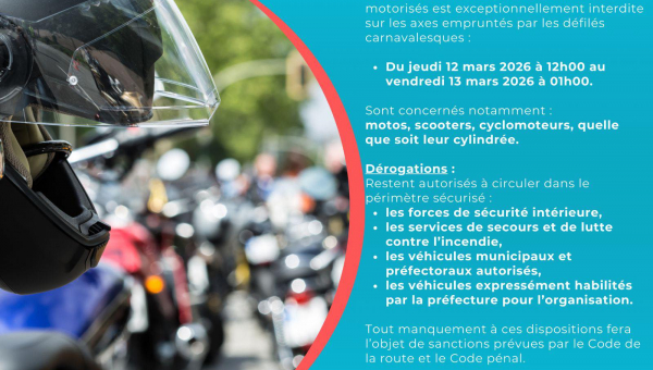 Du jeudi 12 mars 2026 à12h00 au vendredi 13 mars à 1h00, info carnaval concernant la sécurité